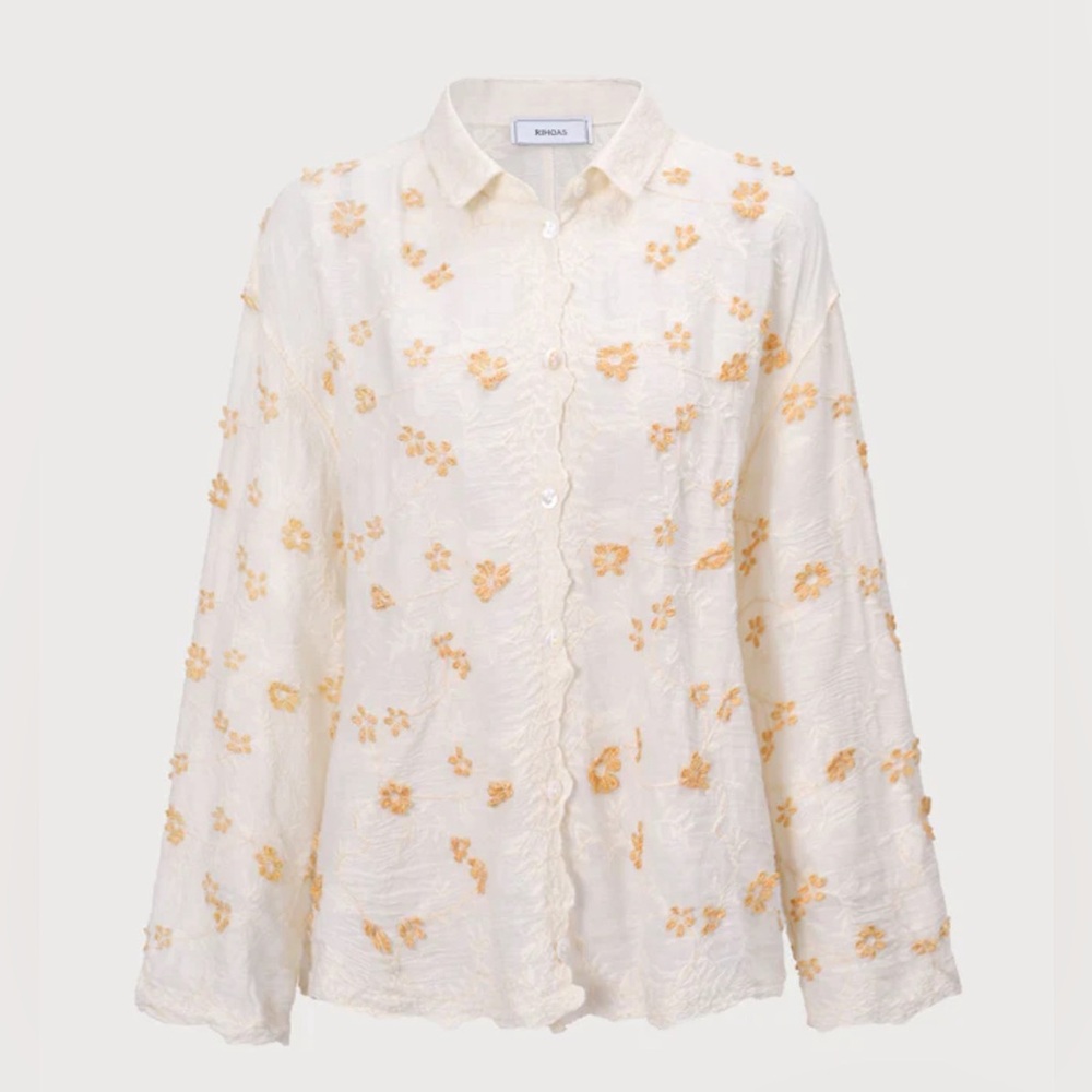 NWT RIHOAS Women's Apricot Jacquard Cotton Long Sleeve Shirt Sz OS - Picture 6 of 8